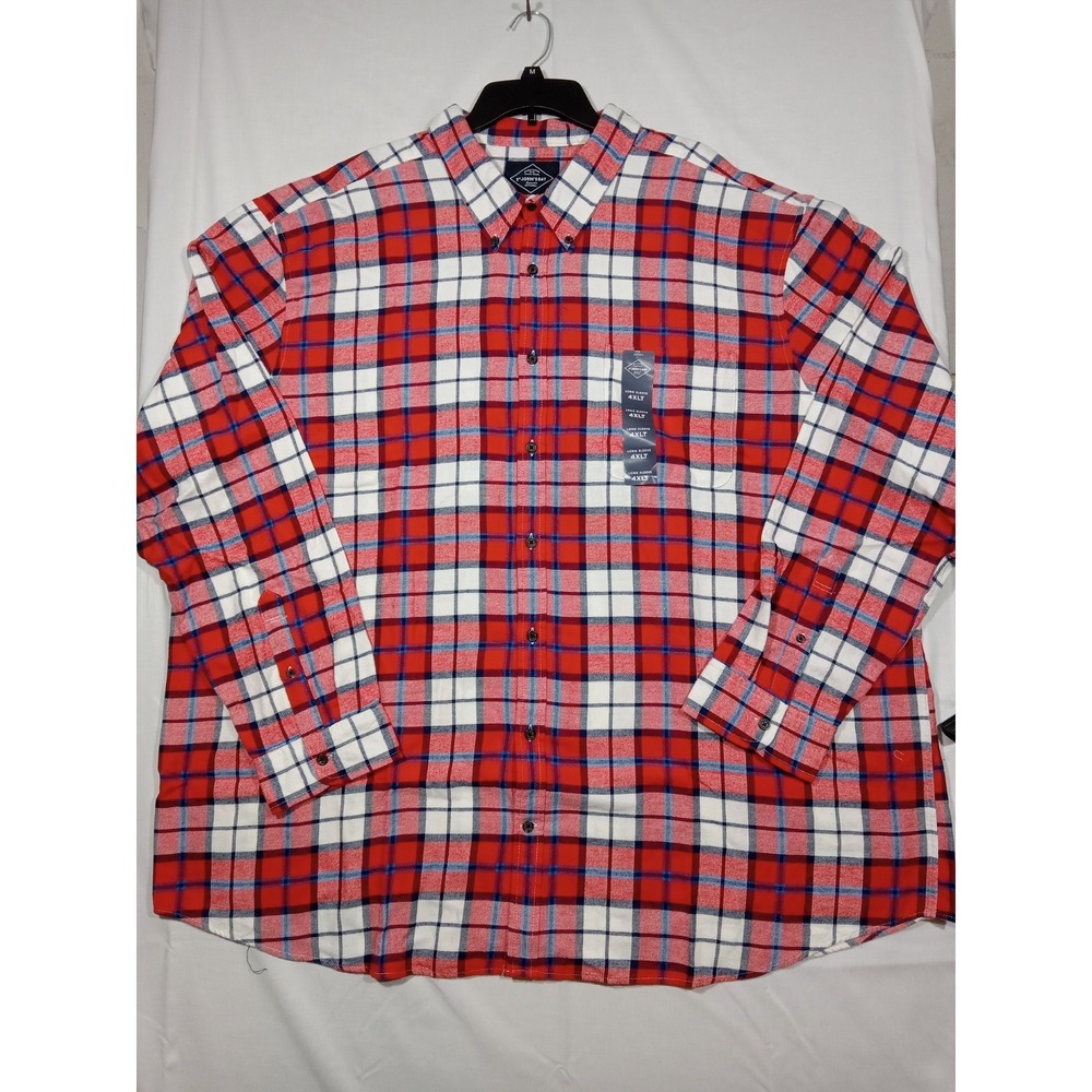 St John's Bay Flannel Shirt Mens 4XLT Super Soft Plaid Button Down Red Big Tall